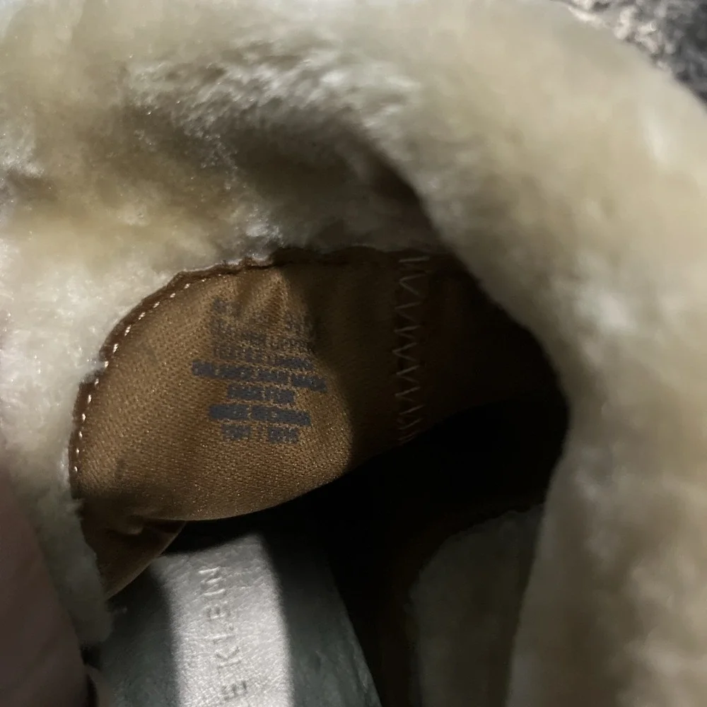 Annie Klein Tan 9.5 Leather Rolled Top Faux Fur Heel‎ Bootie Side Zip